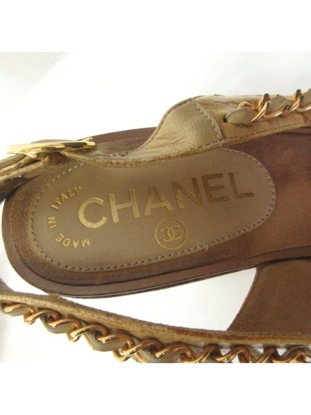 Chanel Chain CC Logo Sandals Wedge Sole 36.5 Brown - Picture 8 of 9